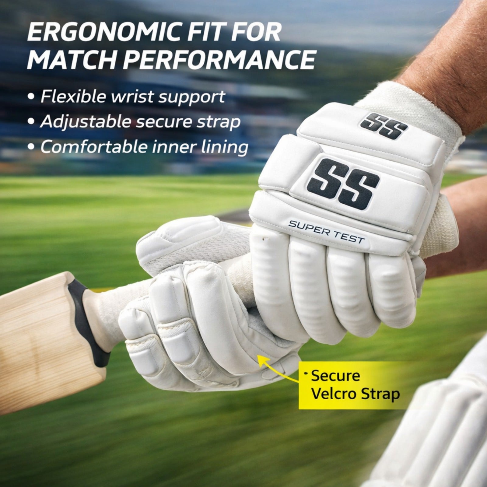 Sterozide Super Test Cricket Batting Gloves – Men’s Right Hand | Top-Line Real Leather Gloves with Sweat-Absorbing Grip
