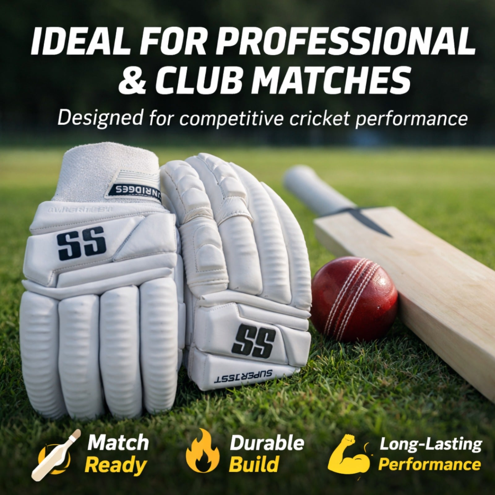 Sterozide Super Test Cricket Batting Gloves – Men’s Right Hand | Top-Line Real Leather Gloves with Sweat-Absorbing Grip