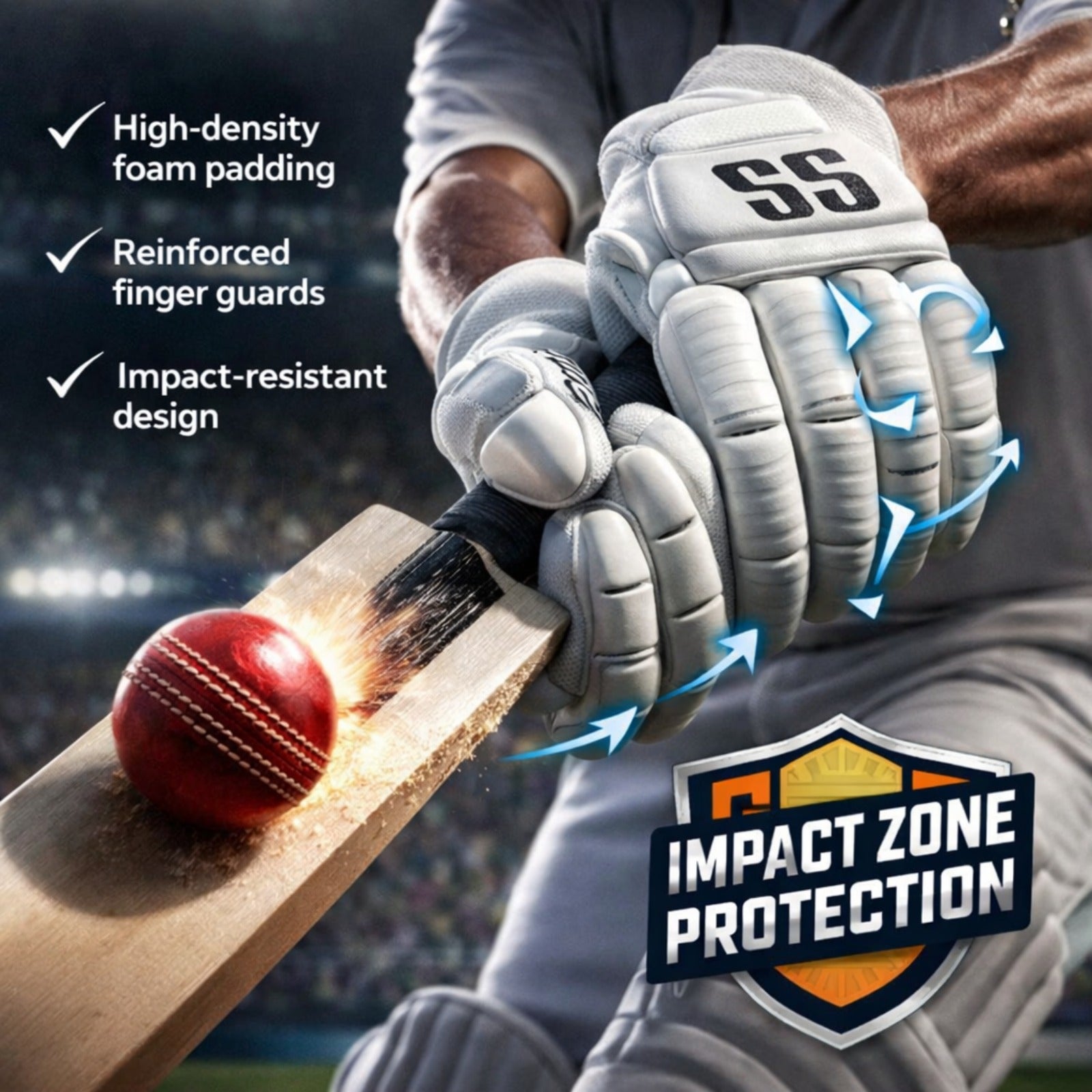 Sterozide Super Test Cricket Batting Gloves – Men’s Right Hand | Top-Line Real Leather Gloves with Sweat-Absorbing Grip