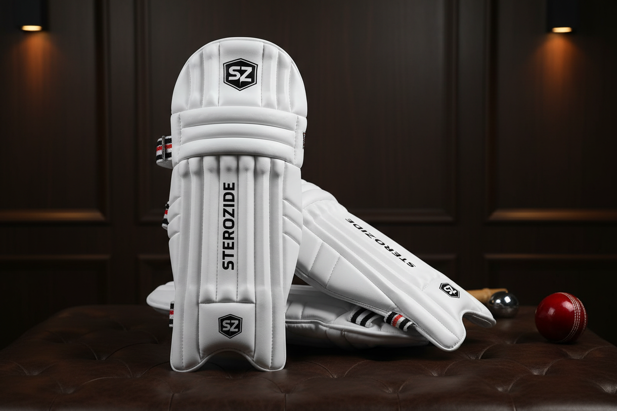 Sterozide Premium Cricket Batting Pads, White, Professional Grade Leg Guards, Protective Cricket Equipment for Adults