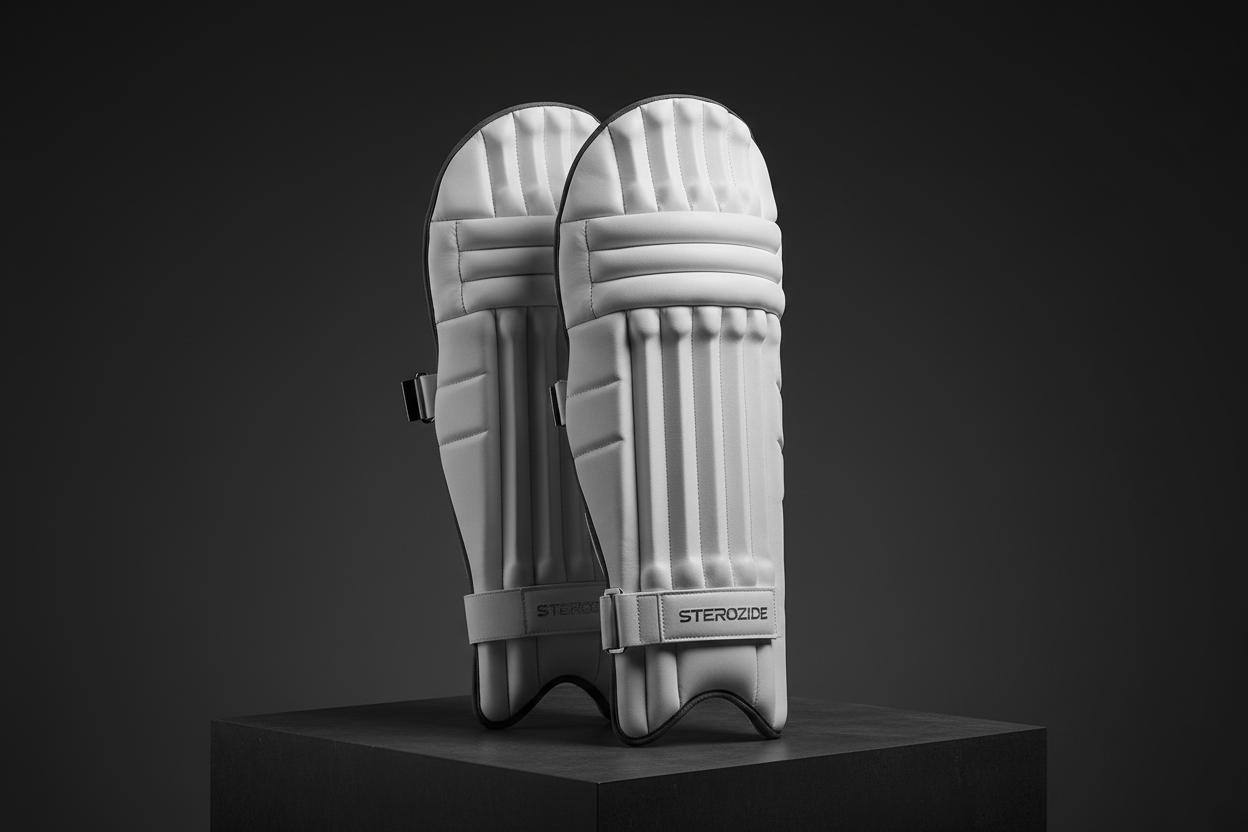 Sterozide Premium Cricket Batting Pads, White, Professional Grade Leg Guards, Protective Cricket Equipment for Adults